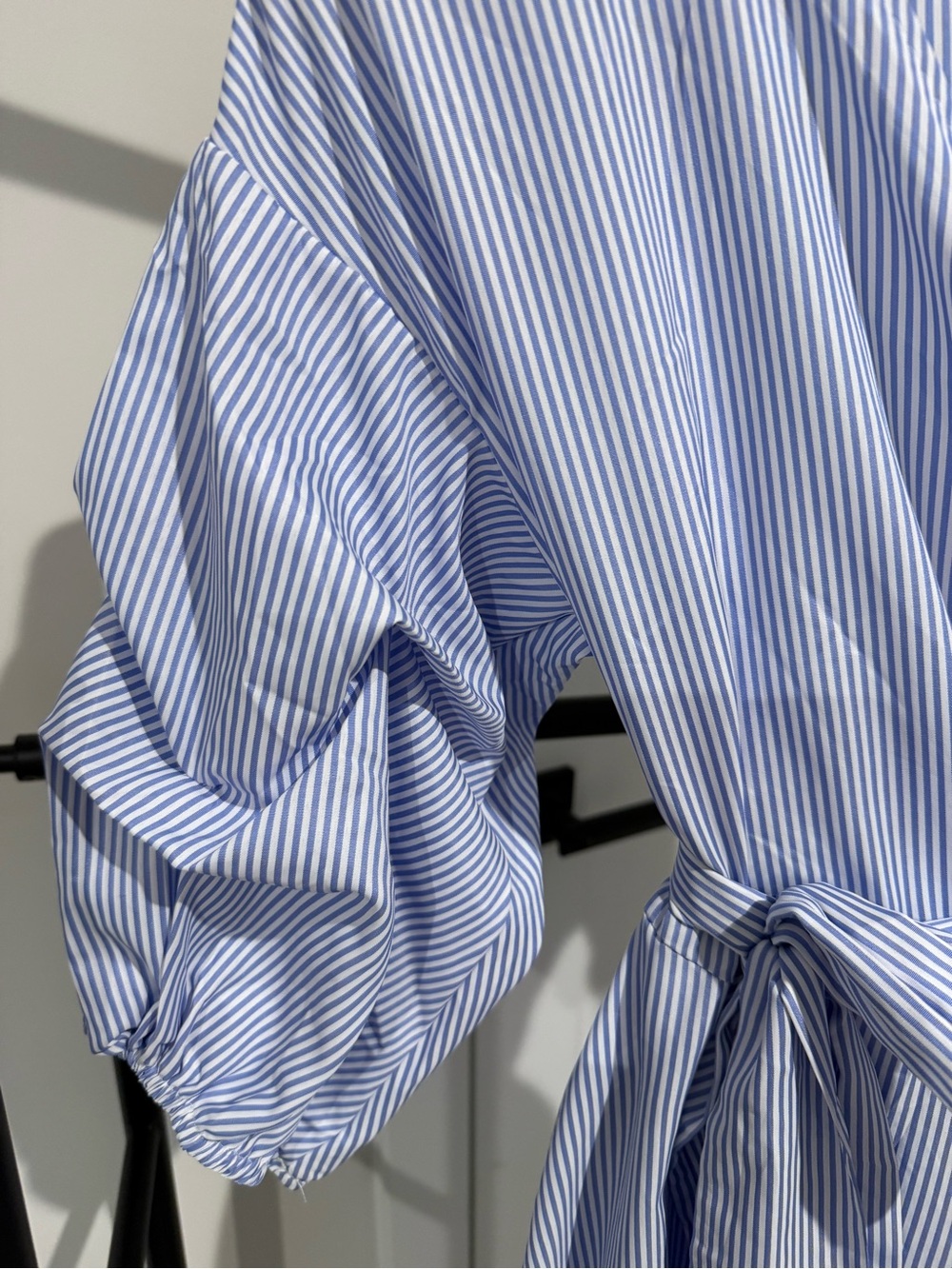SHEIN Light Blue & White Pinstripe Wrap Midi Dress - Picture 6 of 6
